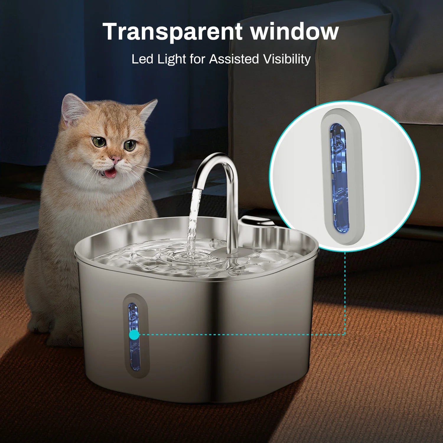 Fontaine à eau automatique pour chat - Inox 2.2L