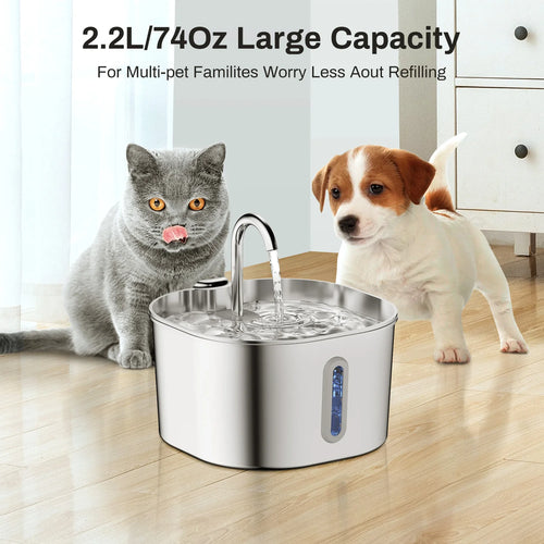 Fontaine à eau automatique pour chat - Inox 2.2L