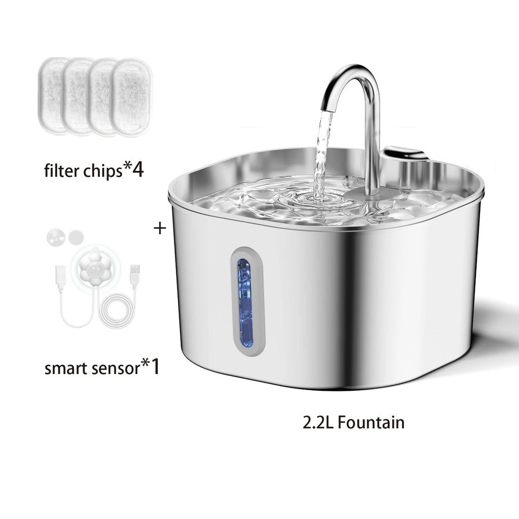 Fontaine à eau automatique pour chat - Inox 2.2L