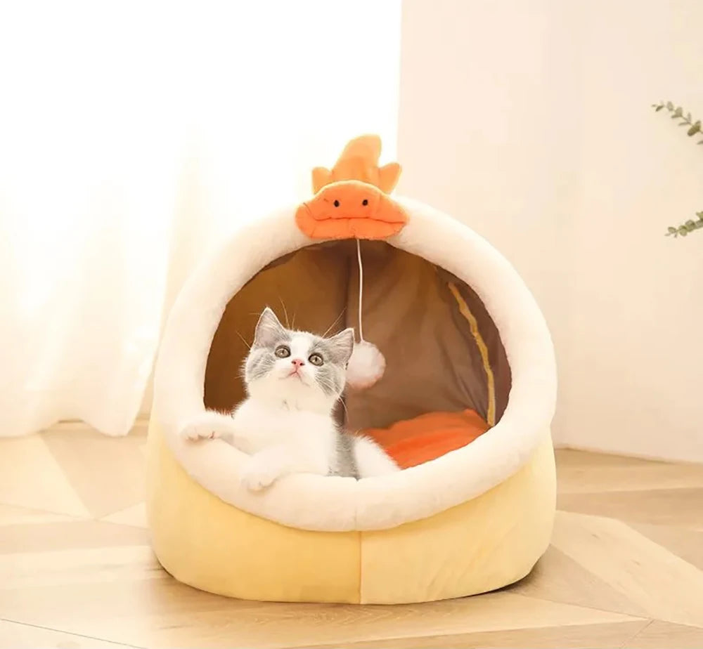 Lit Igloo Fleur pour Chat – Cocon Douillet & Lavable
